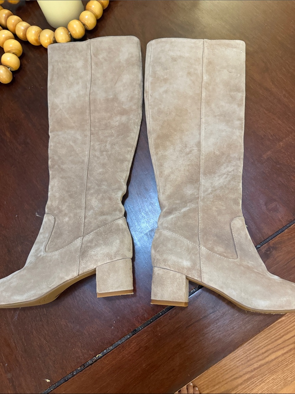 Alex Marie Taupe Suede Knee-High Block Heel Boots